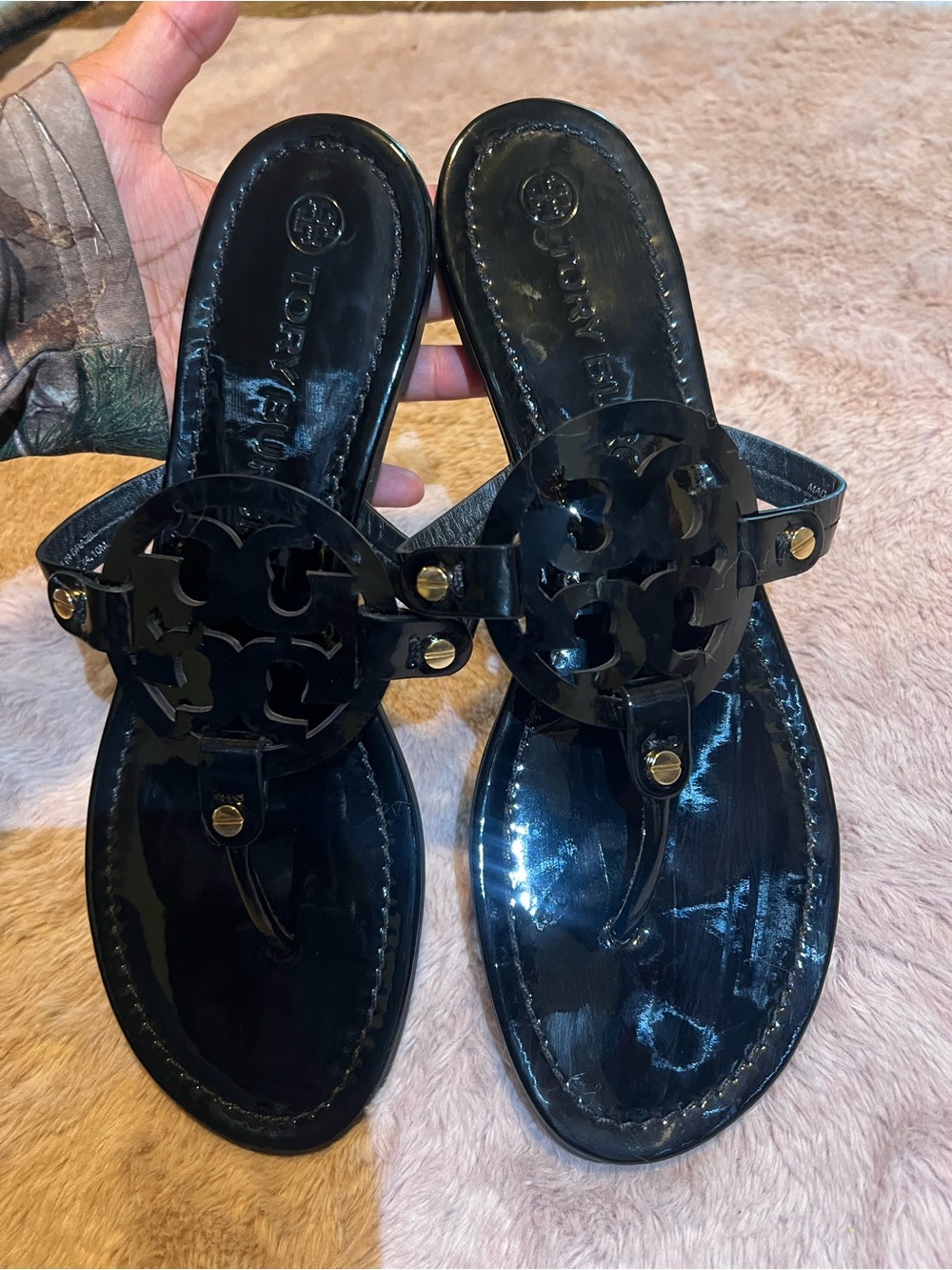 Tory Burch Black Patent Miller Thong Sandals
